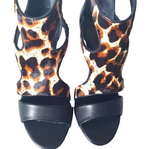 Sandro Paris Alessia Heels Brown Leather Caged Gladiator Animal Print Size 37 6 - Picture 8 of 16